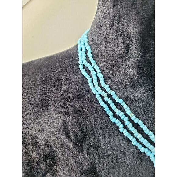 Women's Blue Multilayer Seed Beads Floral Chunky Fashion Jewelry Necklace - Picture 4 of 6